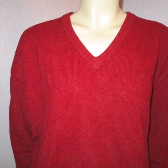 Vtg Harbour Club Sweater Mens Size L Lambswool Knit Pullover V-Neck Holiday Red - Picture 2 of 7